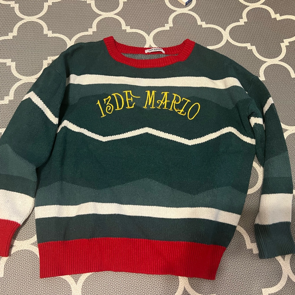 Holidays Green and Red Sweater with Yellow Lettering